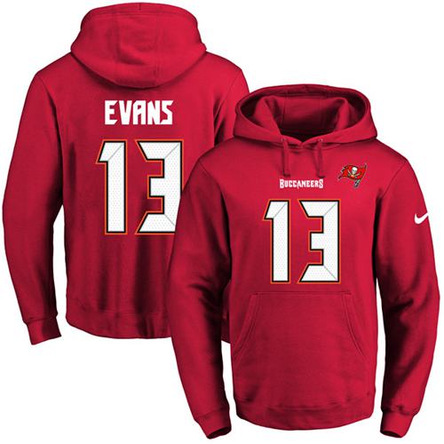 Nike Buccaneers #13 Mike Evans Red Name & Number Pullover NFL Hoodie - Click Image to Close